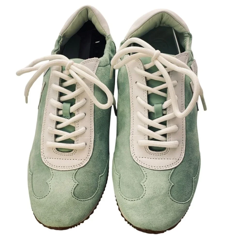 Tory Burch Mint Green & White Leather & Suede Sneakers Womens Size 7.5M - Picture 2 of 13